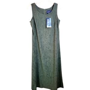 VTG‎ NWT Blue J. Olive Green Faux Suede Paint Beads Sleeveless Dress Sz Medium
